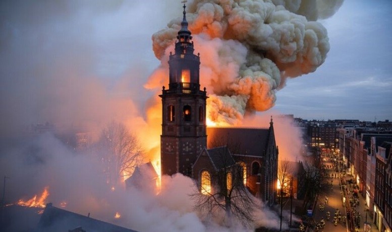 Amsterdamda Yeni il gecəsi tarixi kilsə yandı