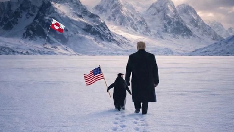 Tramp pinqvinlə əl-ələ Qrenlandiyada